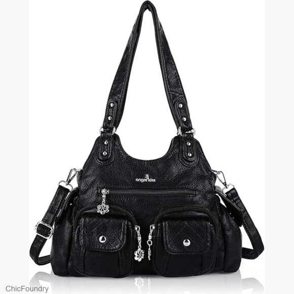 Handbags - Medium Hobo Shoulder Bag PU Leather Crossbody with Adjustable Strap